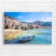 Serene Italian Coastal Town Beach Boat Canvas Print