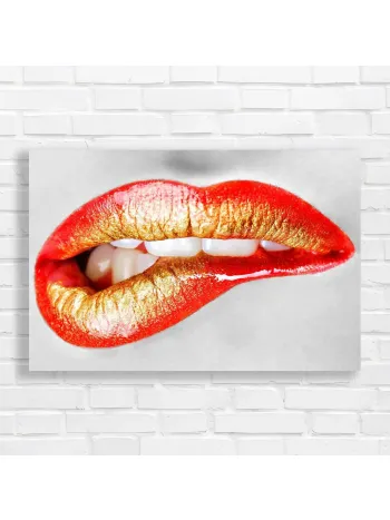 Bold Red & Gold Lips Canvas Print - Glamorous Wall Art