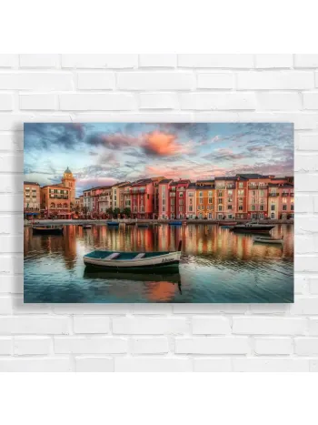 Colorful European Harbor Boats Canvas Print
