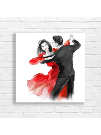 Passionate Tango Couple Red Dress Canvas Print