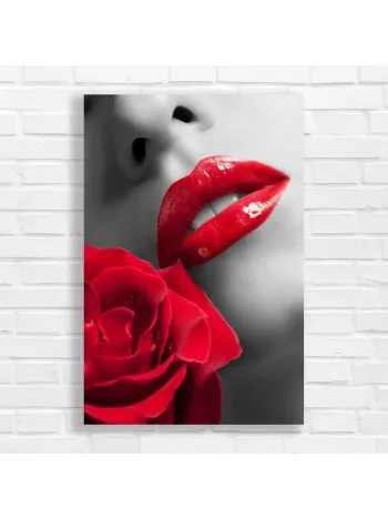 Sensual Red Lips & Rose Canvas Print