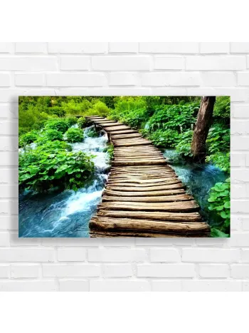 Serene Forest Walk Wooden Bridge Canvas Print