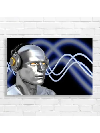 Futuristic AI Head with Soundwaves Canvas Print