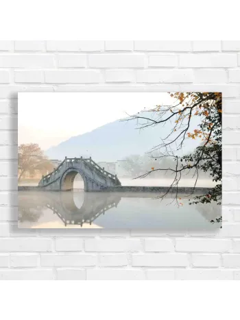Serene Arch Bridge Misty Morning Canvas Print