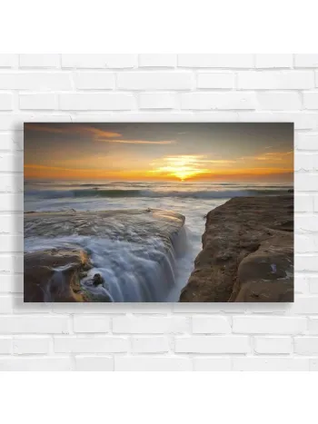 Serene Sunset Waterfall Ocean Canvas Print