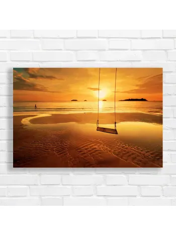 Serene Beach Sunset Swing Canvas Print