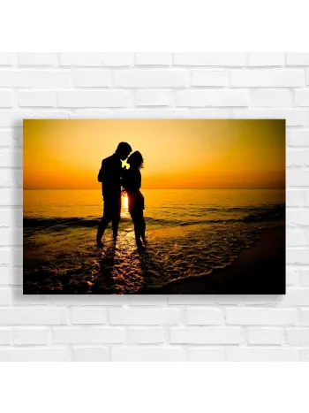 Romantic Couple Silhouette Beach Sunset Canvas Print