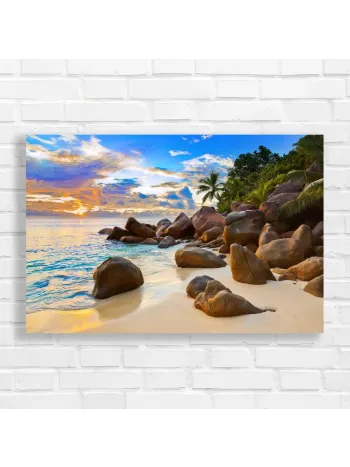 Tropical Sunset Beach Rocks Canvas Print