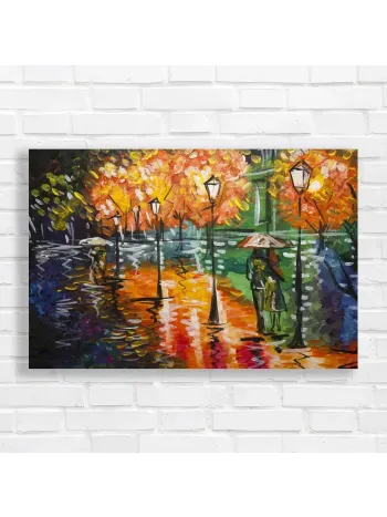 Couple Under Umbrella Autumn Park Canvas Print