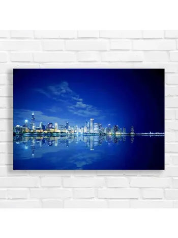 Chicago Skyline Night Reflection Canvas Print