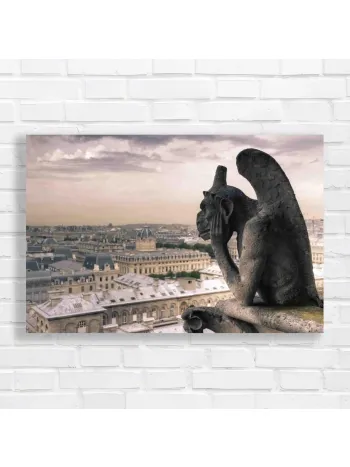 Gargoyle Overlooking Paris Gothic Cityscape Canvas Print