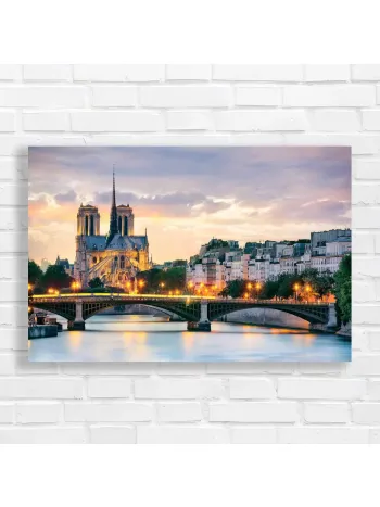 Parisian Sunset Notre Dame Bridge Canvas Print