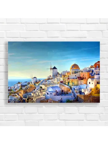Santorini Village Landscape Canvas Print