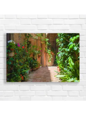 Enchanting Italian Alleyway Floral Wall Art Canvas Print