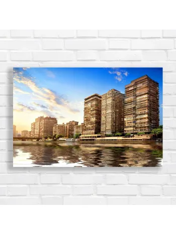 Nile Cityscape: Golden Hour River View Canvas Print