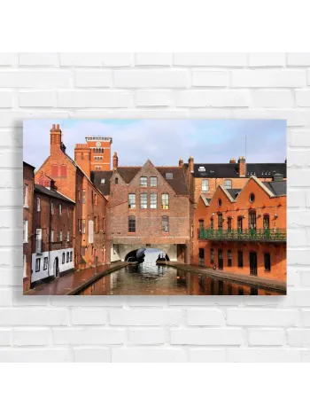 Urban Canal View Brick Building Canvas Print